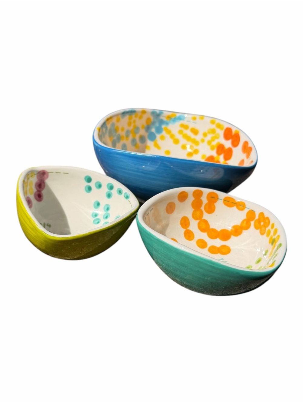 Anthropologie Colorful Ceramic Nesting Measuring Cups Bowls Set of 3 Coastal